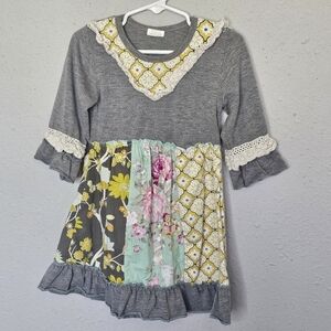 Boutique Etsy Handmade Toddler Patchwork Dress‎ With Lace Size 2T